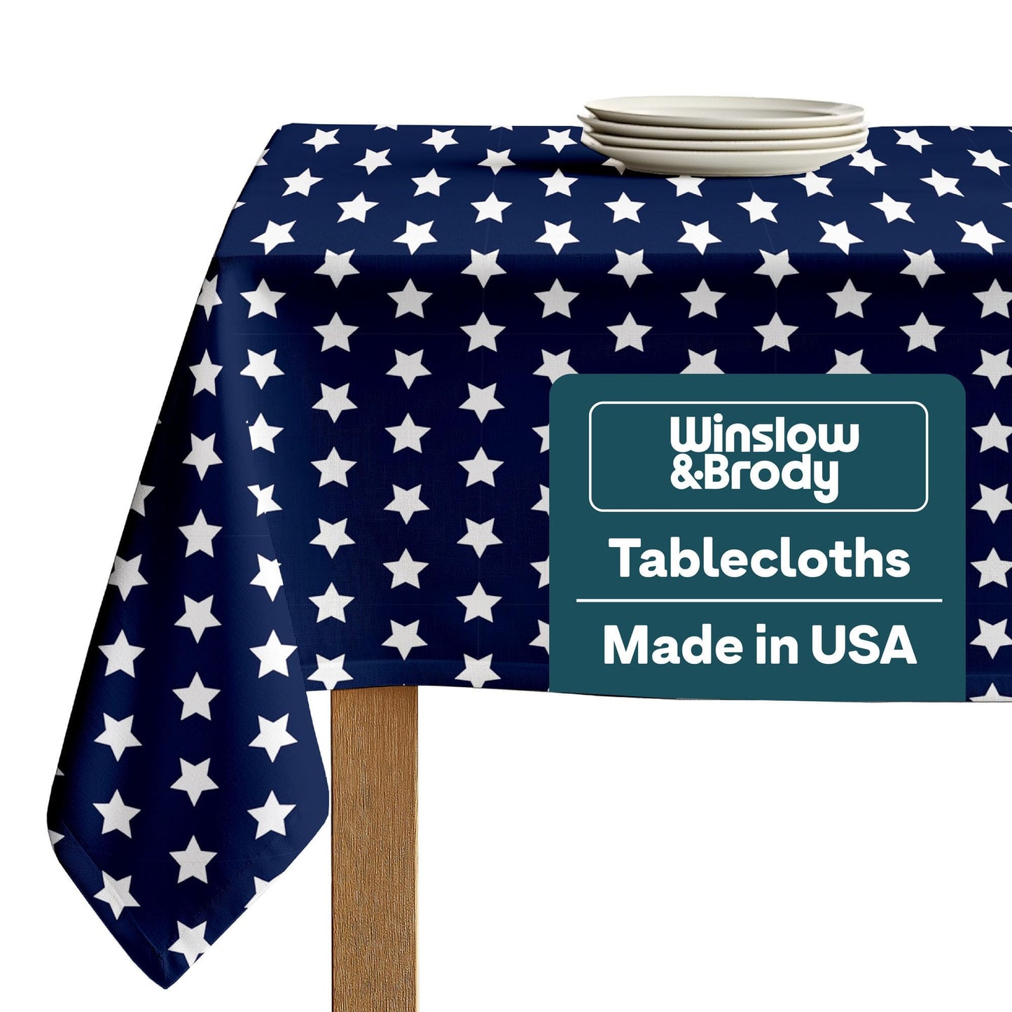 Winslow & Brody Old Glory Stars 4th of July Tablecloth | Made in America | Independence Day Summer Home Kitchen Patriotic Table Decorations - 60 Inch Round Tablecloth