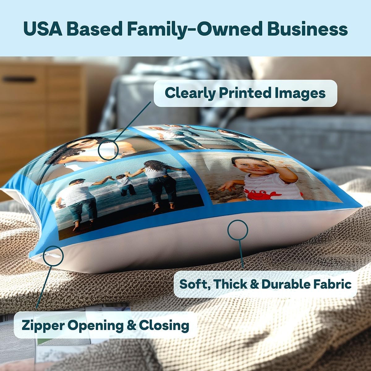 Fabric Textile Products Custom Pillows with Picture - USA Made - Customized Pillows with Pictures and Text - Throw Pillow - Personalized Gift - Friend Gifts - Kids Pillows (20"x20")