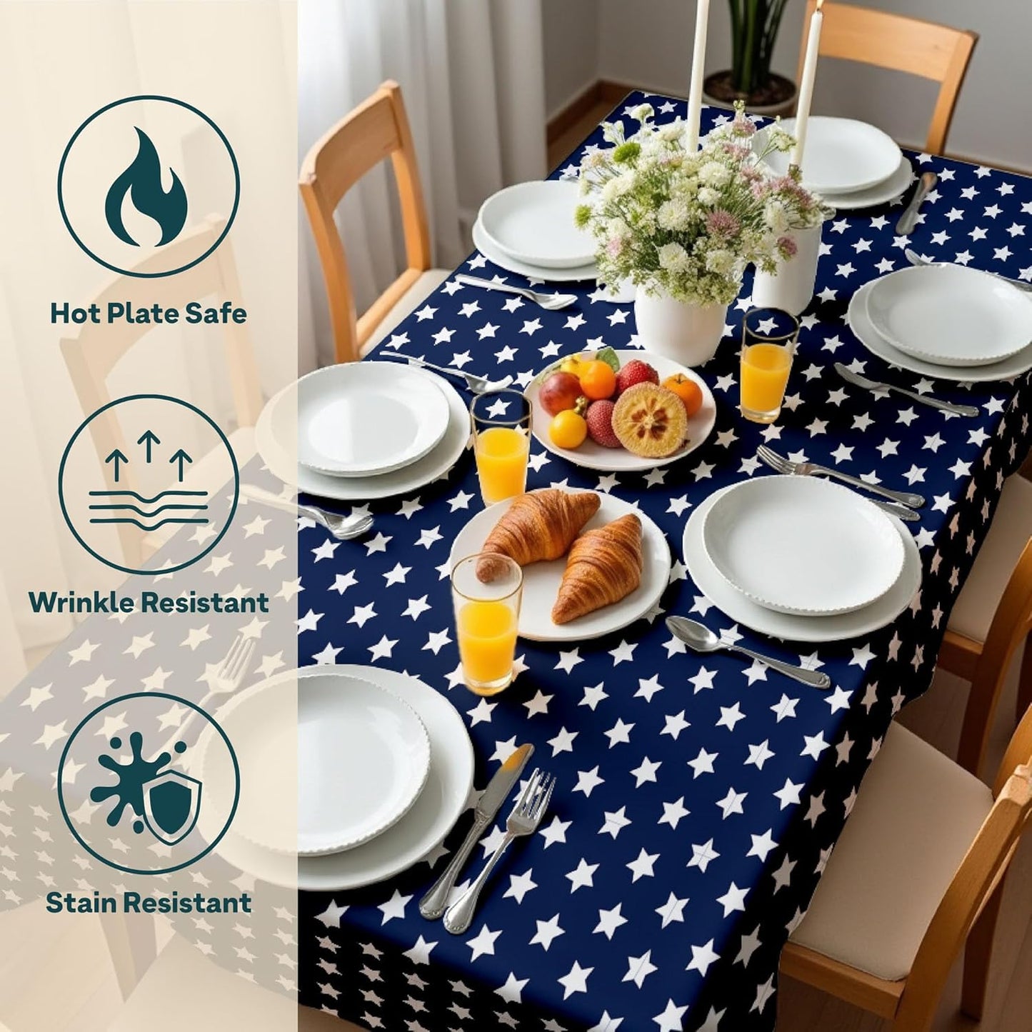 Winslow & Brody Old Glory Stars 4th of July Tablecloth | Made in America | Independence Day Summer Home Kitchen Patriotic Table Decorations - 60 Inch Round Tablecloth