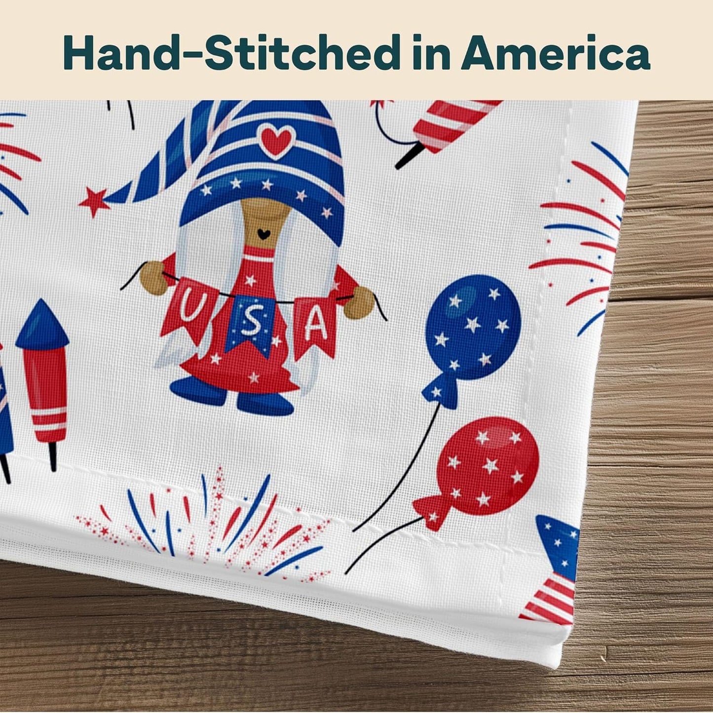 Fourth of July Gnomes Cloth Napkins | Patriotic Party Supplies | Memorial Day, Independence Day Table Decorations | Absorbent, Washable, Reusable, Stain & Wrinkle Resistant | Made in America - 12pack