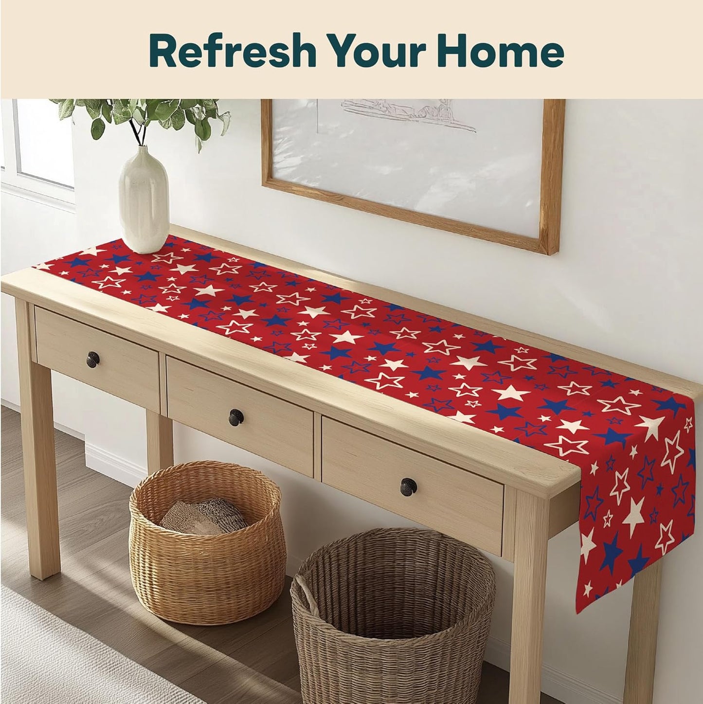 American Stars 4th of July Table Runner | Made in America | Independence Day Home Kitchen Patriotic Table Decorations - 14 x 108 Inches Long