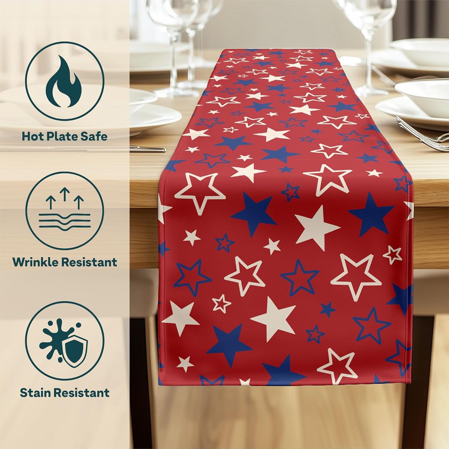 American Stars 4th of July Table Runner | Made in America | Independence Day Home Kitchen Patriotic Table Decorations - 14 x 108 Inches Long