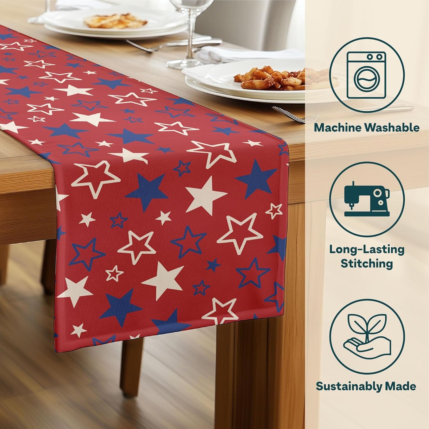 American Stars 4th of July Table Runner | Made in America | Independence Day Home Kitchen Patriotic Table Decorations - 14 x 108 Inches Long