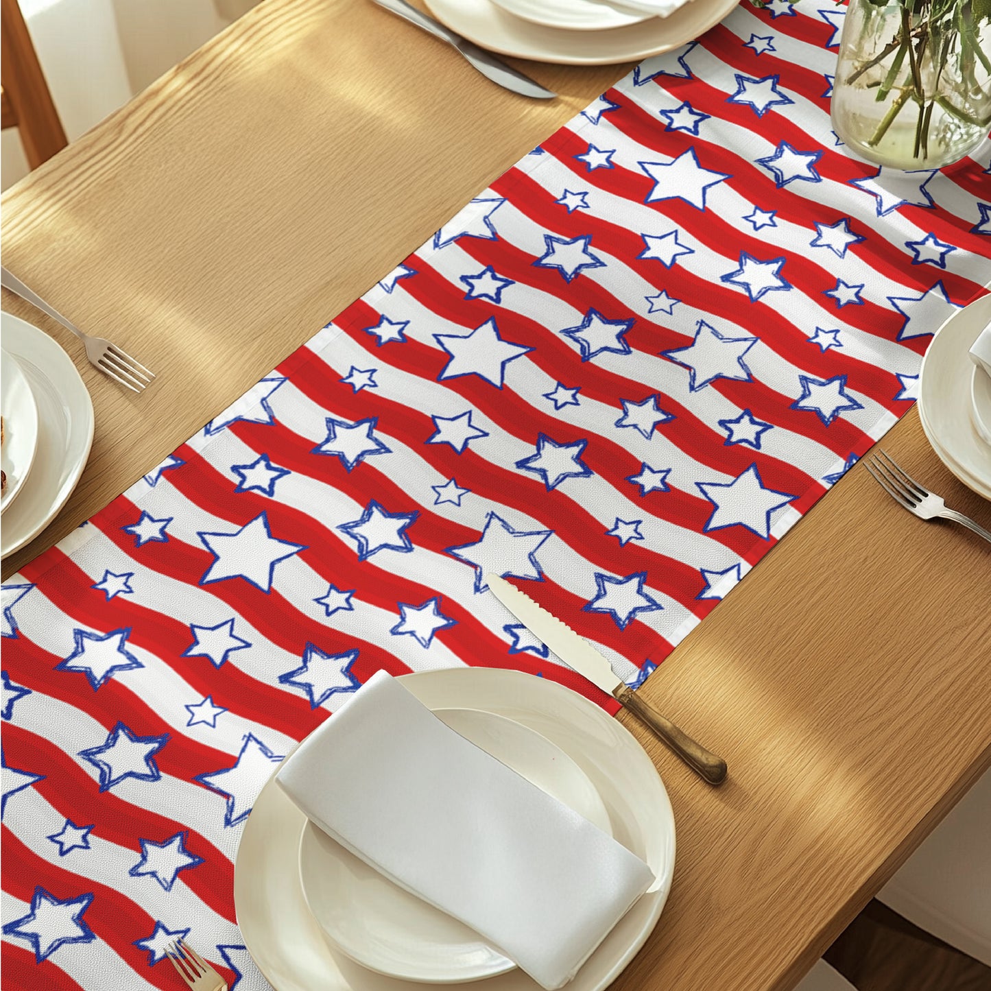 Americana Table Runner - Wavy Stars and Stripes