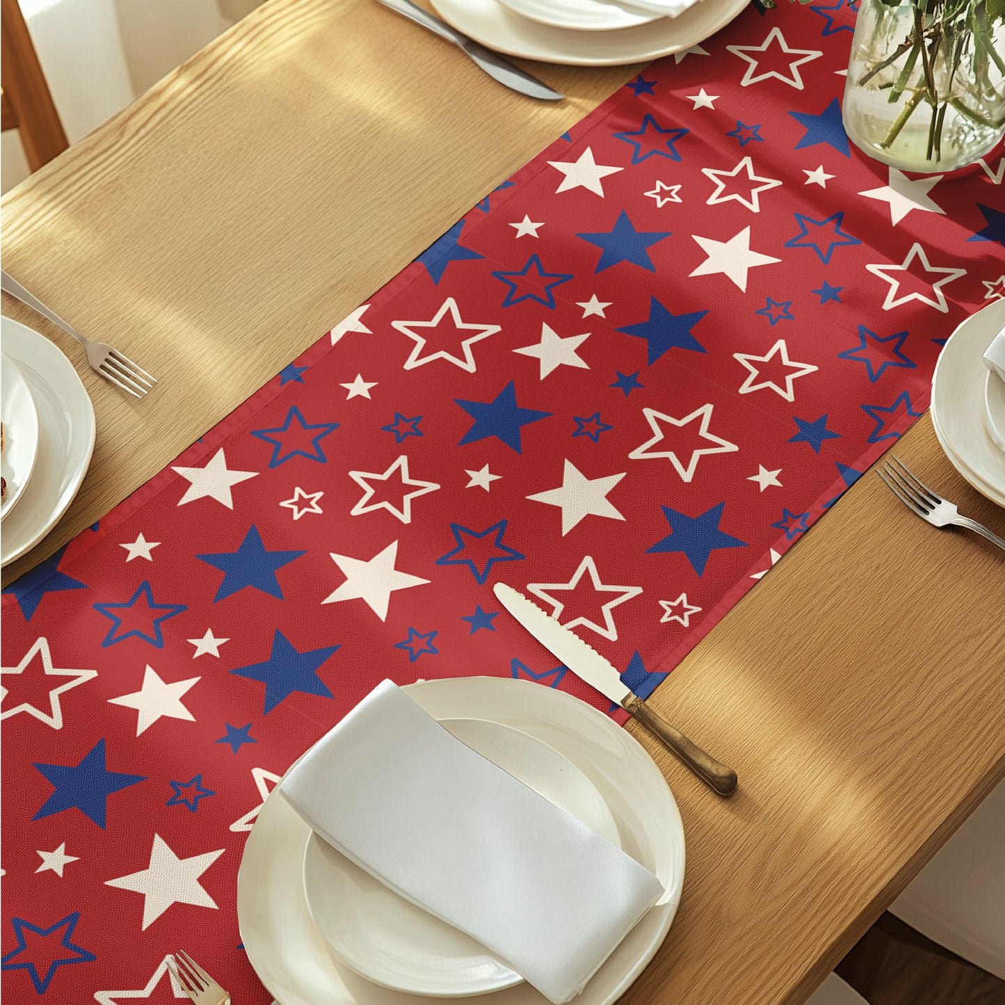 Americana Table Runner - Blue and Cream Stars