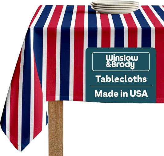 American Flag 4th of July Tablecloth | Red White and Blue Stripes | Patriotic Memorial Day, Independence Day Table Decorations | Indoor Outdoor Home Decor | Made in America - 60" x 84" Rectangular