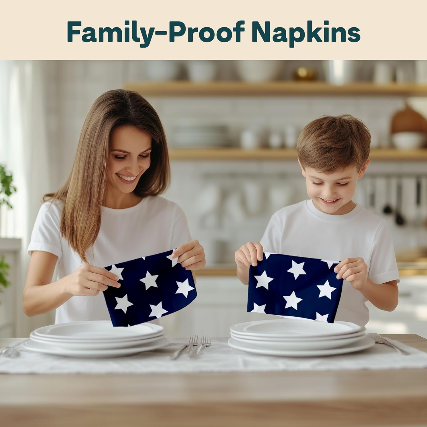 4th of July Cloth Napkins | Ol' Glory Blue Patriotic Supplies | Memorial Day, Independence Day Table Decorations | Absorbent, Washable, Reusable, Stain & Wrinkle Resistant | Made in America - 12pack