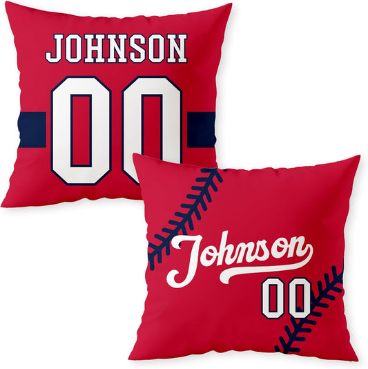 Personalized Baseball Pillow - USA Made - Baseball Room Decor - Baseball Drip with Jersey Number, Name, City, and Team Colors - Gifts for Team, Boys, Husbands, Sports Fans (16"x16" - Atlanta)