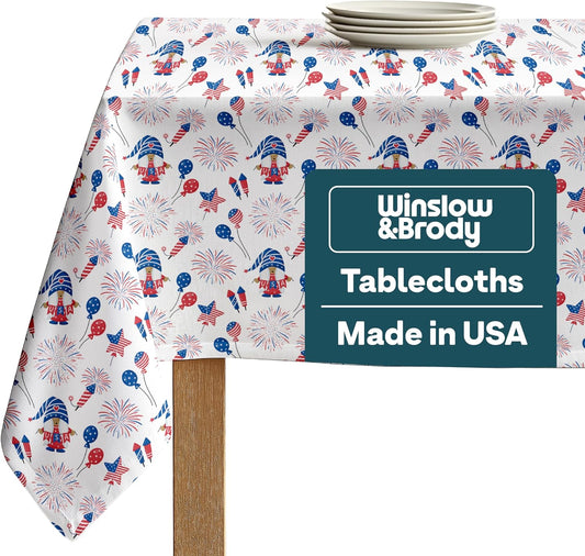 Winslow & Brody Fourth of July Tablecloth | Gnome Stars Patriotic America | Memorial Day, Independence Day Table Decorations | Indoor Outdoor Home Decor | Made in America - 60" x 84" Rectangular