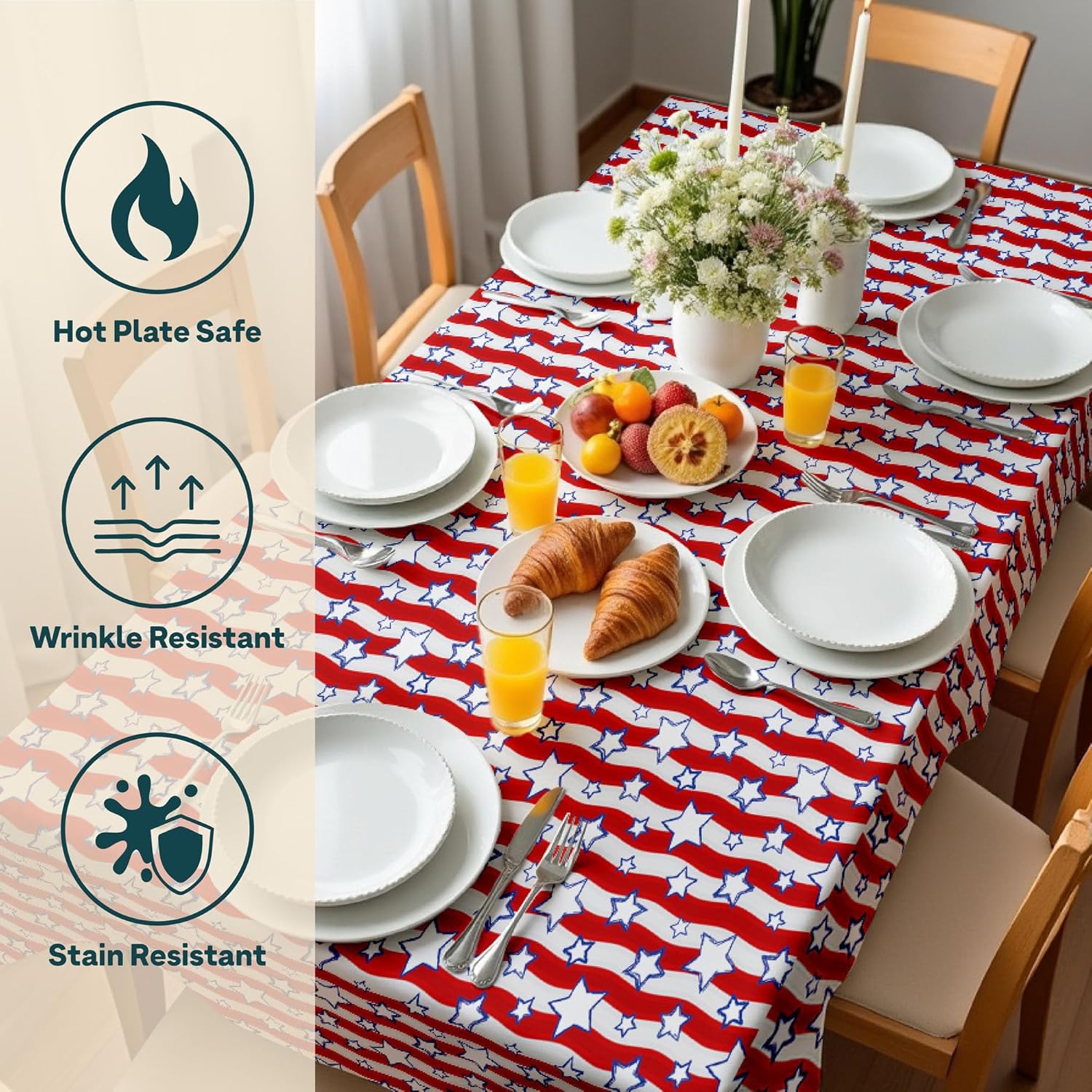 Winslow & Brody 4th of July Tablecloth | Patriotic Red White and Blue Stars | Memorial Day, Independence Day Table Decorations | Indoor Outdoor Home Decor | Made in America - 70 Inch Round Tablecloth