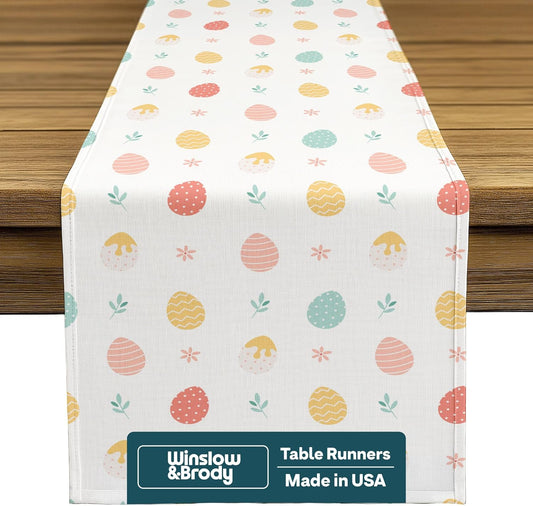 Easter Table Runners 108 Inches Long | Easy-Care | Machine Washable | Bright No-Fade Colors | Floral Spring Kitchen Dining Table Decorations for Home Party | Happy Easter Eggs - 14 x 108