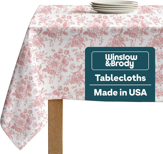 Winslow & Brody Spring Tablecloth | Made in America Linen Table Cloths | Scratch, Stain & Wrinkle Resistant | Floral Tablecloth Kitchen Decor | Bouquet of Peaches - 120 Inch Round Table Cloth