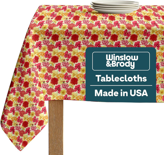 Winslow & Brody Spring Tablecloth | Made in America Linen Table Cloths | Scratch, Stain & Wrinkle Resistant | Floral Tablecloth Kitchen Decor | Floral 233-120 Inch Round Table Cloth