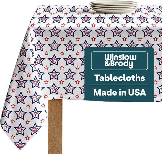 Winslow & Brody American Stars 4th of July Tablecloth | Made in America | Independence Day Home Kitchen Patriotic Table Decorations - 60" x 84" Rectangular