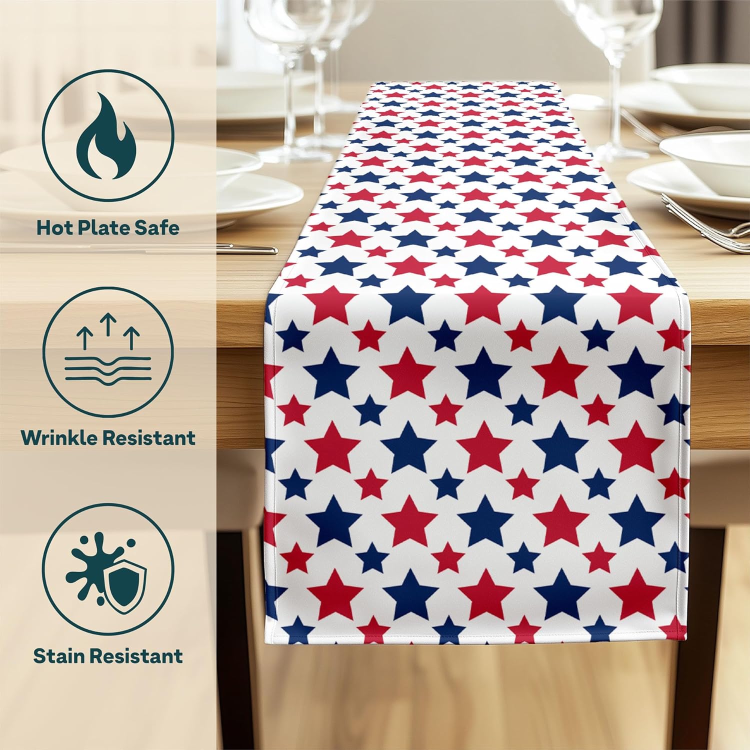 American Stars Fourth of July Table Runner | Made in America | Memorial Day Summer Home Kitchen Dining Table Patriotic Decorations - 14 x 108 Inches Long