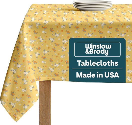 Winslow & Brody Spring Tablecloth | Made in America Linen Table Cloths | Scratch, Stain & Wrinkle Resistant | Floral Tablecloth Kitchen Decor | Orange - 120 Inch Round Table Cloth