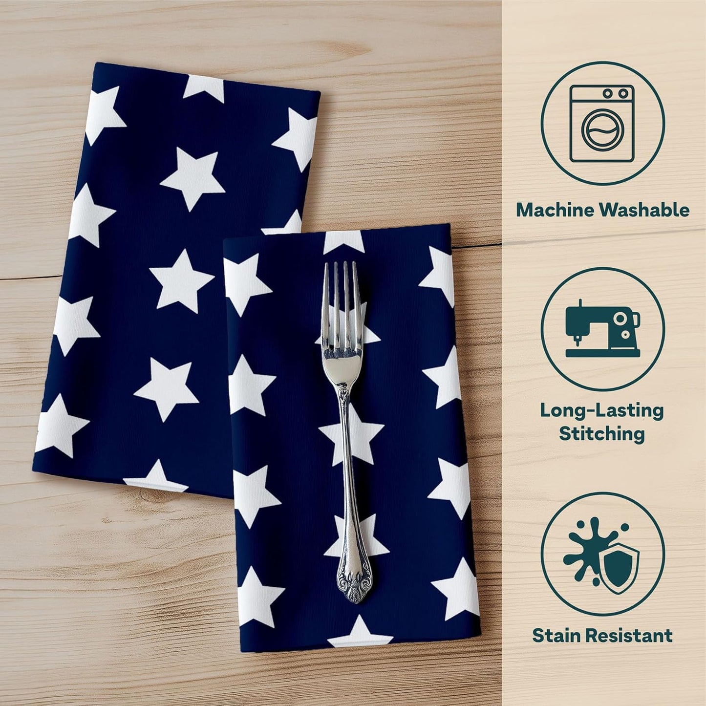 4th of July Cloth Napkins | Ol' Glory Blue Patriotic Supplies | Memorial Day, Independence Day Table Decorations | Absorbent, Washable, Reusable, Stain & Wrinkle Resistant | Made in America - 12pack