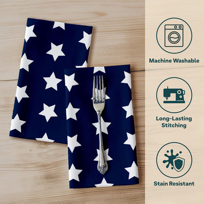 4th of July Cloth Napkins | Ol' Glory Blue Patriotic Supplies | Memorial Day, Independence Day Table Decorations | Absorbent, Washable, Reusable, Stain & Wrinkle Resistant | Made in America - 12pack