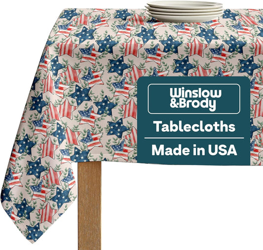 Winslow & Brody American Flag Stars Eucalyptus Tablecloth | Fourth of July Table Decorations | Veterans Day, Memorial Day, Independence Day | Made in America - 60" x 84" Rectangular