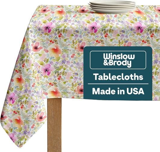 Winslow & Brody Spring Tablecloth | Made in America Linen Table Cloths | Scratch, Stain & Wrinkle Resistant | Floral Tablecloth Kitchen Decor | Botanical Gardens - 120 Inch Round Table Cloth