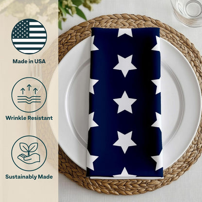 4th of July Cloth Napkins | Ol' Glory Blue Patriotic Supplies | Memorial Day, Independence Day Table Decorations | Absorbent, Washable, Reusable, Stain & Wrinkle Resistant | Made in America - 12pack