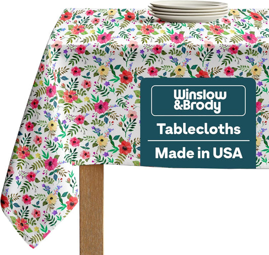 Winslow & Brody Spring Tablecloth | Made in America Linen Table Cloths | Scratch, Stain & Wrinkle Resistant | Floral Tablecloth Kitchen Decor | Easter & Mothers Day - 120 Inch Round Table Cloth