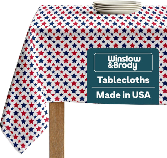 Winslow & Brody American Stars Fourth of July Tablecloth | Made in America | Memorial Day Summer Home Kitchen Dining Table Patriotic Decorations - 60" x 84" Rectangular