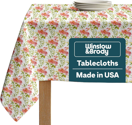 Winslow & Brody Spring Tablecloth | Made in America Linen Table Cloths | Scratch, Stain & Wrinkle Resistant | Floral Tablecloth Kitchen Decor | Delicate Watercolors - 120 Inch Round Table Cloth