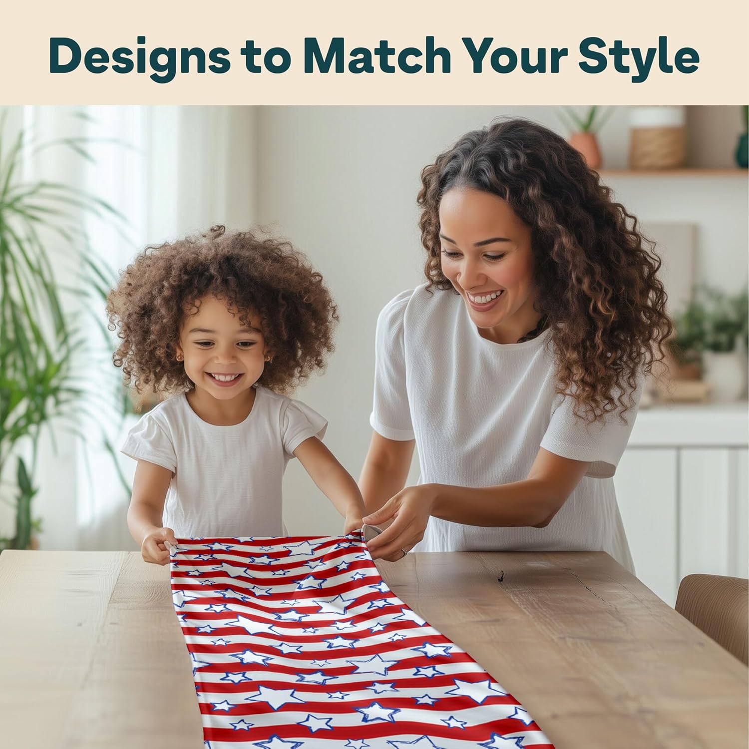 4th of July Table Runner | Patriotic Red White and Blue Stars | Memorial Day, Independence Day Table Decorations | Indoor Outdoor Home Decor | Made in America - 14 x 108 Inches Long