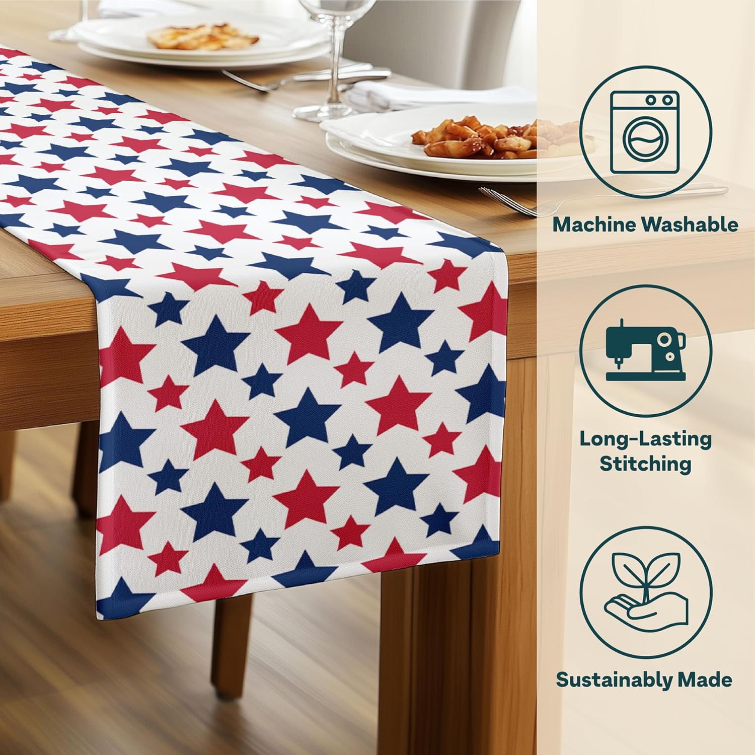 American Stars Fourth of July Table Runner | Made in America | Memorial Day Summer Home Kitchen Dining Table Patriotic Decorations - 14 x 108 Inches Long