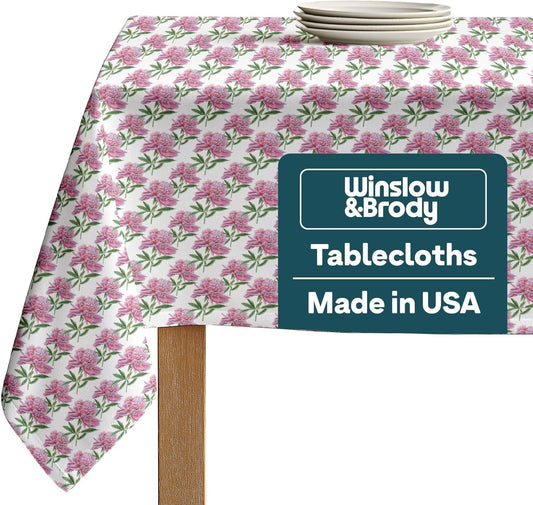Winslow & Brody Spring Tablecloth | Made in America Linen Table Cloths | Scratch, Stain & Wrinkle Resistant | Floral Tablecloth Kitchen Decor | Floral 194-120 Inch Round Table Cloth