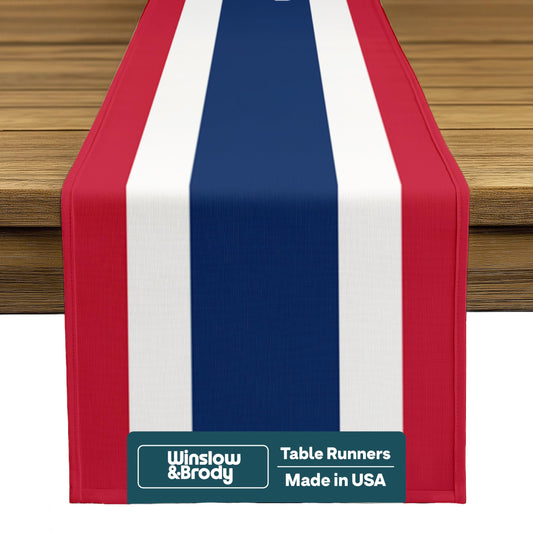 American Flag 4th of July Table Runner | Red White and Blue Stripes | Patriotic Memorial Day, Independence Day Table Decorations | Indoor Outdoor Home Decor | Made in America - 14 x 108 Inches Long
