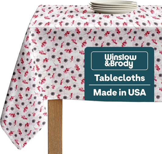 Winslow & Brody Spring Tablecloth | Made in America Linen Table Cloths | Scratch, Stain & Wrinkle Resistant | Floral Tablecloth Kitchen Decor | Dogwood & Berries - 120 Inch Round Table Cloth