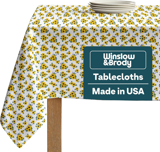 Spring Tablecloth | Made in America Linen Table Cloths | Scratch, Stain & Wrinkle Resistant | Floral Tablecloth Kitchen Decor | Lavender Sunflowers - 120 Inch Round Table Cloth