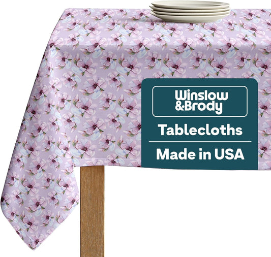 Winslow & Brody Spring Tablecloth | Made in America Linen Table Cloths | Scratch, Stain & Wrinkle Resistant | Floral Tablecloth Kitchen Decor | Brush of Purple Stroke - 120 Inch Round Table Cloth