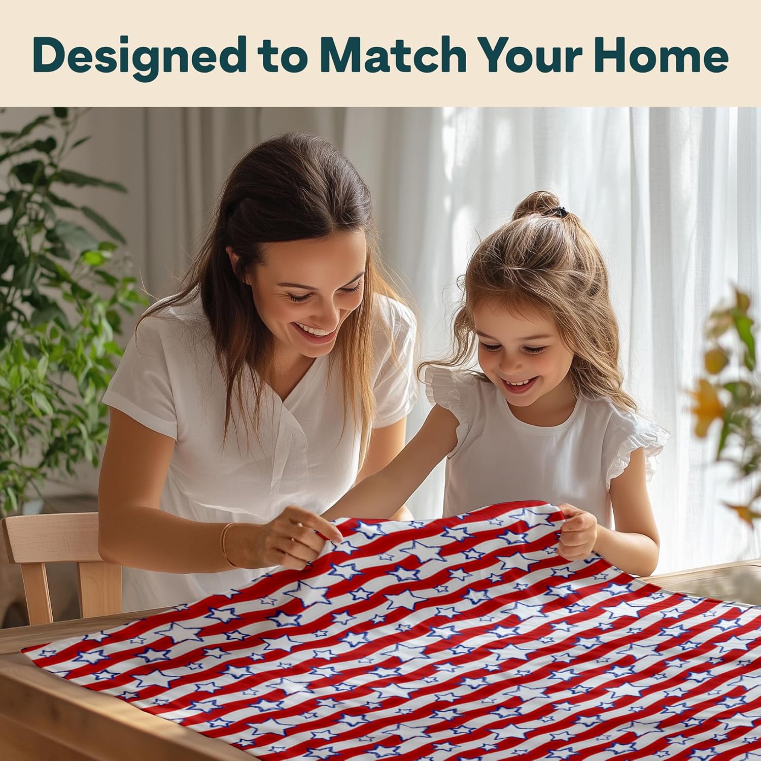 Winslow & Brody 4th of July Tablecloth | Patriotic Red White and Blue Stars | Memorial Day, Independence Day Table Decorations | Indoor Outdoor Home Decor | Made in America - 70 Inch Round Tablecloth