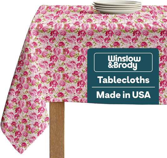 Winslow & Brody Spring Tablecloth | Made in America Linen Table Cloths | Scratch, Stain & Wrinkle Resistant | Floral Tablecloth Kitchen Decor | Floral 200-120 Inch Round Table Cloth