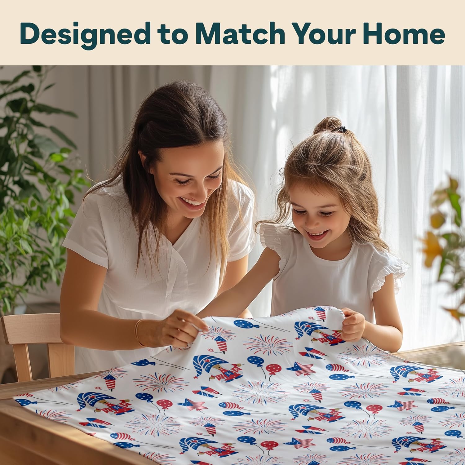 Winslow & Brody Fourth of July Tablecloth | Gnome Stars Patriotic America | Memorial Day, Independence Day Table Decorations | Indoor Outdoor Home Decor | Made in America - 60" x 84" Rectangular