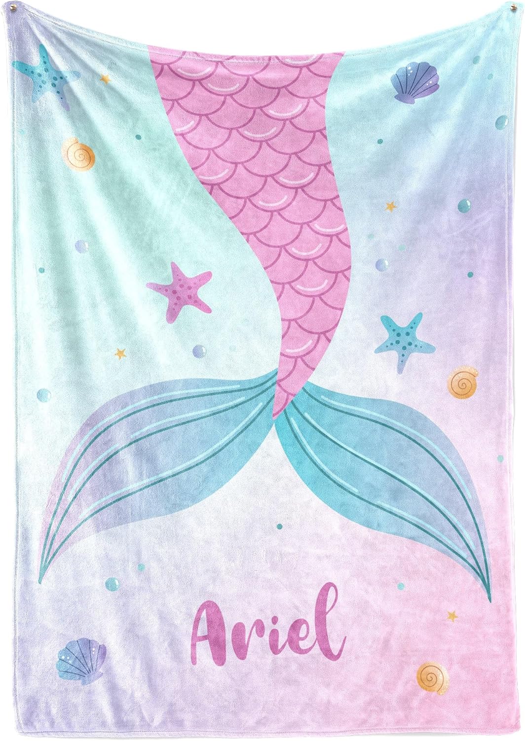 Mermaid Tails Soft Plush Blanket - Girls' Little Mermaid Gift - Birthday Party - Fleece & Sherpa Throw (30"x40")