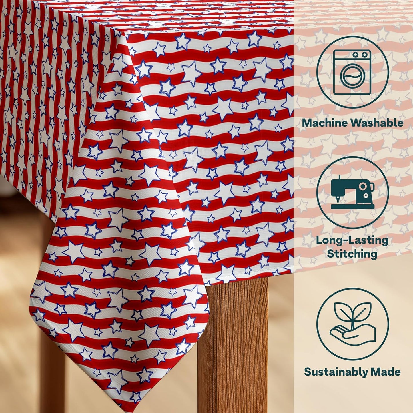 Winslow & Brody 4th of July Tablecloth | Patriotic Red White and Blue Stars | Memorial Day, Independence Day Table Decorations | Indoor Outdoor Home Decor | Made in America - 70 Inch Round Tablecloth