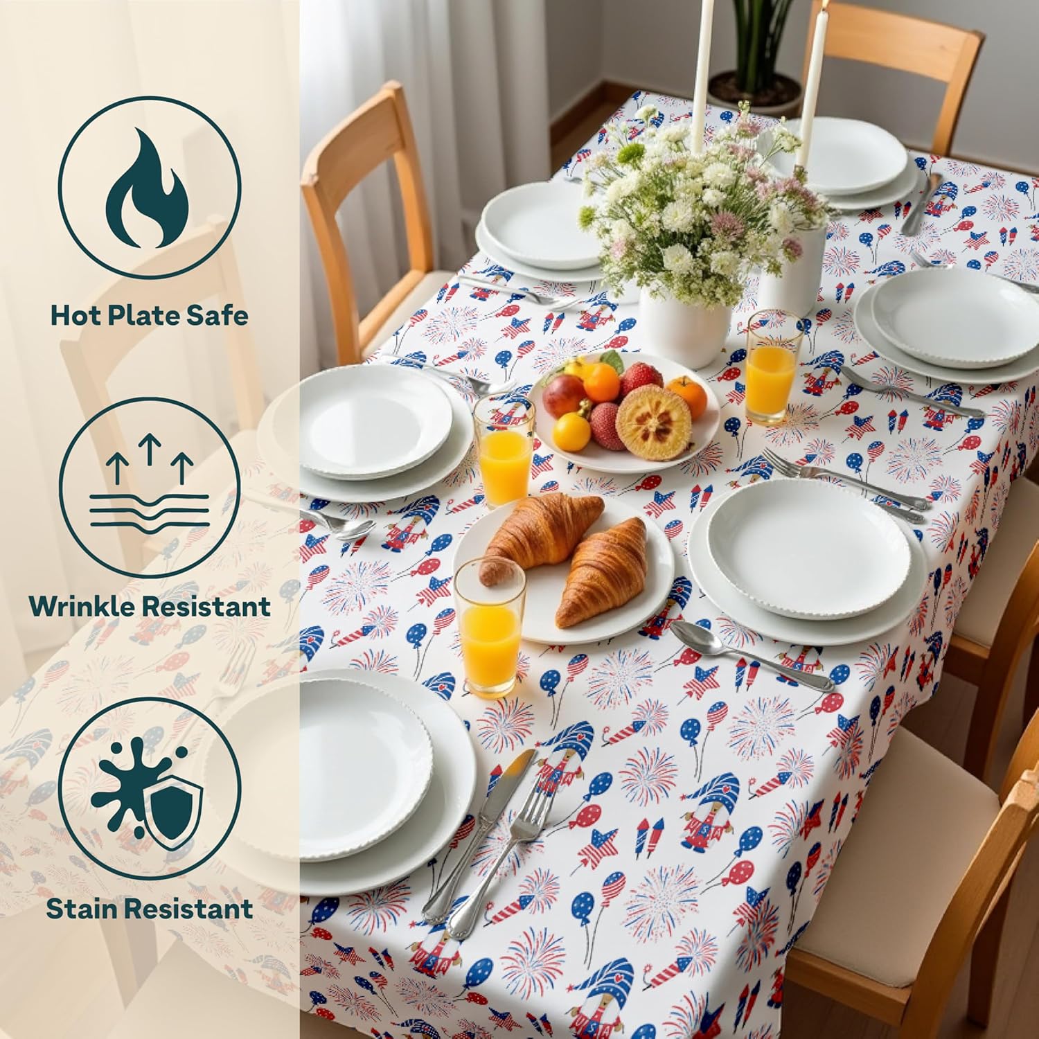 Winslow & Brody Fourth of July Tablecloth | Gnome Stars Patriotic America | Memorial Day, Independence Day Table Decorations | Indoor Outdoor Home Decor | Made in America - 60" x 84" Rectangular