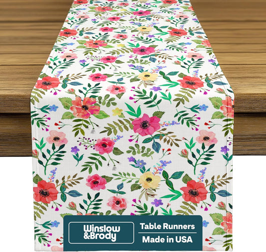 Spring Table Runners | Made in America Table Linens | Stain & Wrinkle Resistant | Seasonal Summer Spring Table Decorations for Home | Easter & Mother's Day Floral Collection - 14 x 108 Inches Long