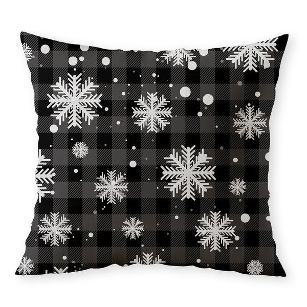 Grey Plaid Snowflakes Pillow