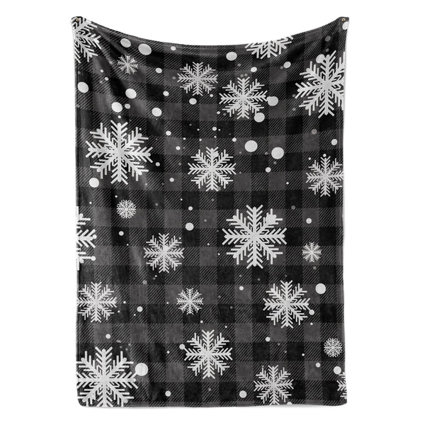 Grey Plaid Snowflakes Blanket