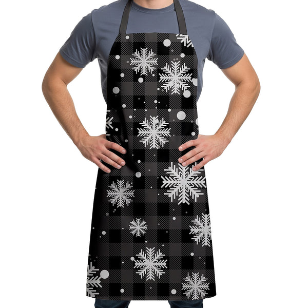 Grey Plaid Snowflakes Apron