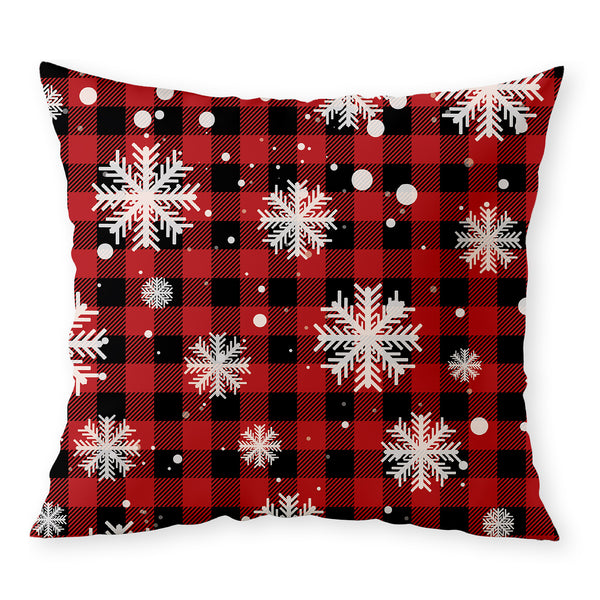Red Plaid Snowflakes Pillow