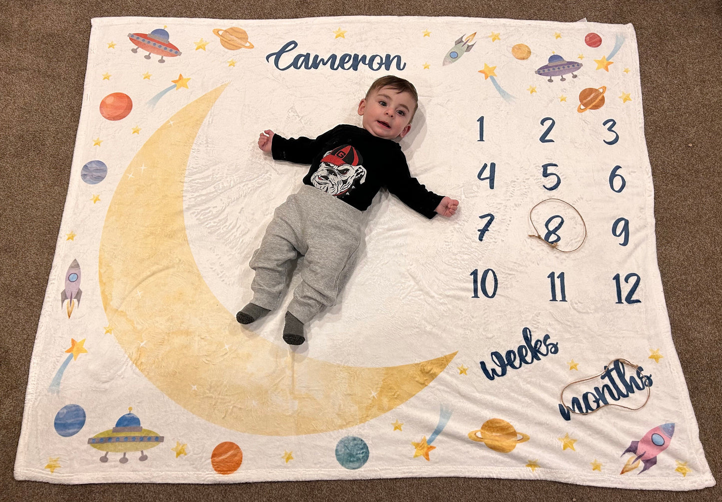 Personalized Milestone Blanket | 50" x 60" Milestone Blanket with Custom Name Lets You Track Your Baby's Growth, Over the Moon Newborn Gift