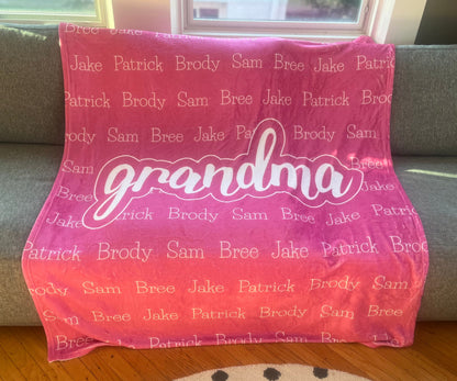 Personalized Name Blanket | Grandma Gift with Name & Color of Your Choice | Fleece or Sherpa Blanket | Christmas Gift and Mothers Day Gifts