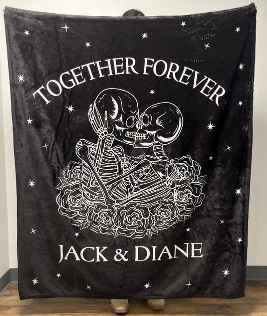 Personalized Blanket for Couples, Goth Skeleton Couple Blanket, Throw Blanket Valentines Gift for Him and Her, Anniversary Gift, Halloween