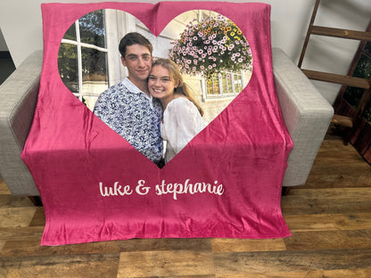 Personalized Heart Photo Blanket, Photo Blanket with Text, Family Blanket, Memorial Blanket, Anniversary Gift, Couples Gift, Friend Gift